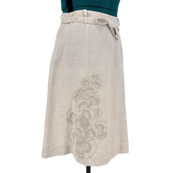 Part Two Beige A-Line Embroidered Detail Linen-Blend Knee Length Skirt, 8 - Picture 12 of 16